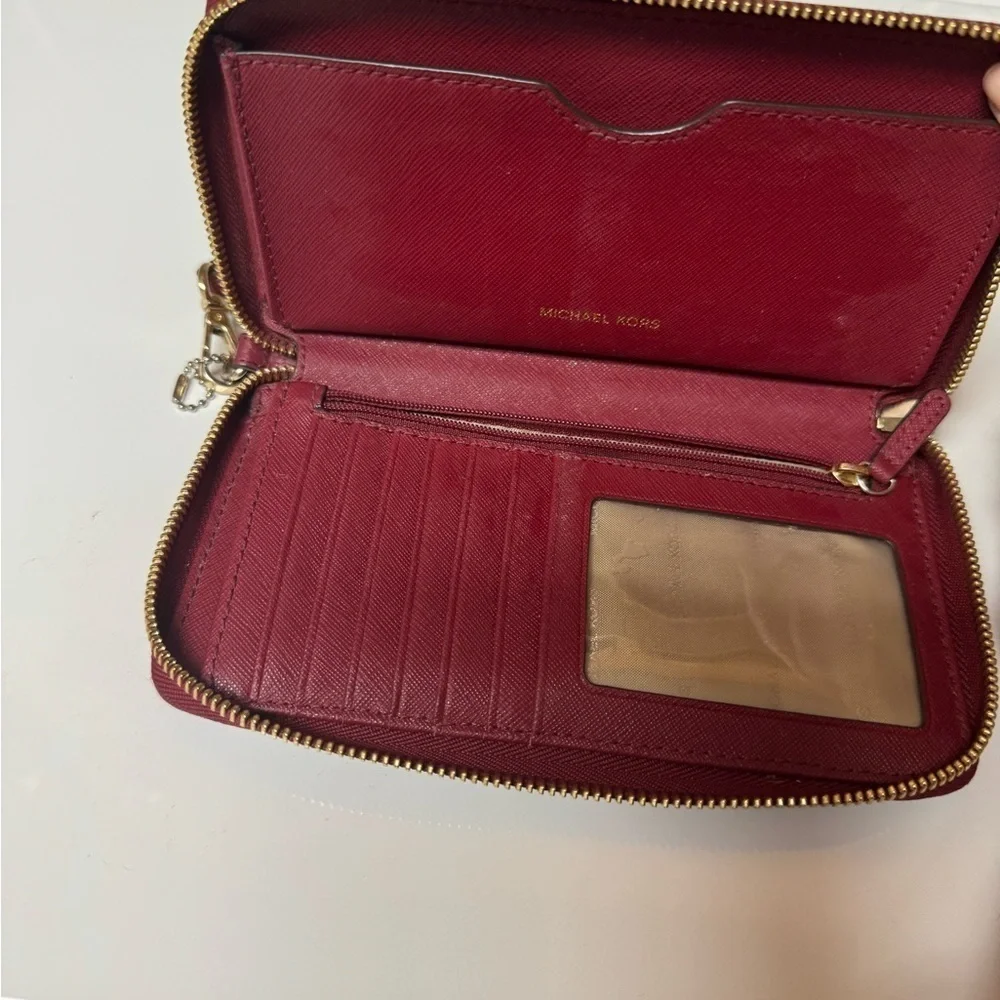 Michael Kors Red Wallet Sleek Design Gold Hardware